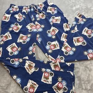 Poker Lounge Pajama Pants Womens M (12-14) Blue Pull On Poker Cards Chips